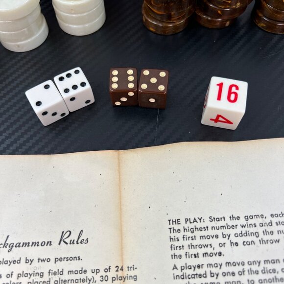Vintage 70’s Backgammon Set Brown & White Playing Pieces Dice & Rules Sheet Cups - Picture 3 of 9